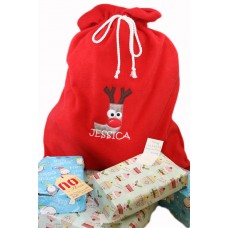 Personalised LARGE Christmas Sack Fully Lined with Alphabet Reindeer